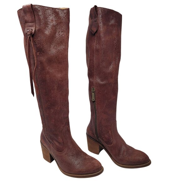 Veracruz Tala Crackle Boots Sz 37 Tall Distressed Leather Oxblood Wine Riding - Picture 10 of 15
